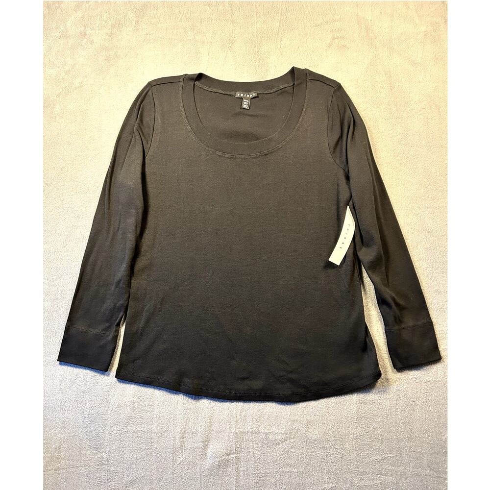 NWT Tribal Women's XL Solid Black Scoop Neck Long Sleeve Layering Knit Top Shirt